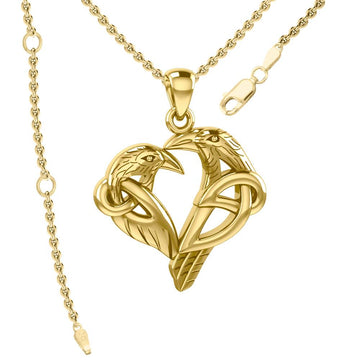 Love of The Mythical Celtic Heart Raven Yellow Gold Jewelry Pendant GPD6025 - Jewelry